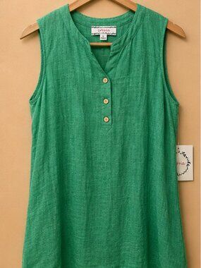 NWT Corvia Emerald Green Sleeveless Linen Blend Tank Top Size L Lightweight Boho